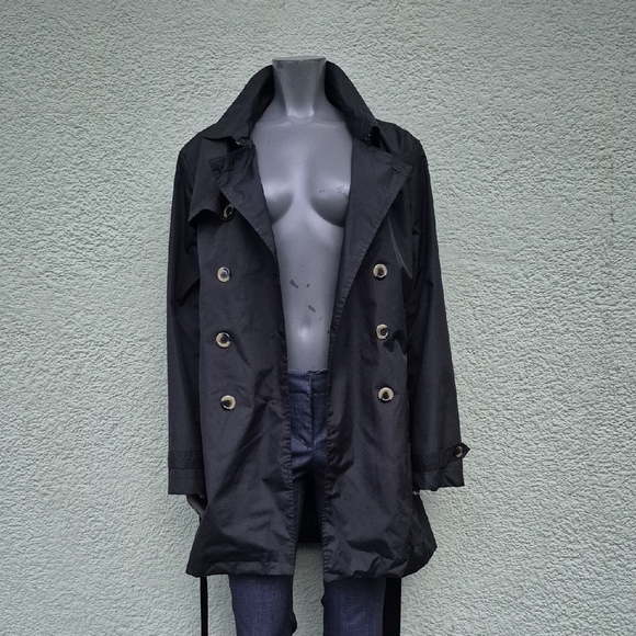 Harve Benard Charcoal Double-Breasted Trench Coat